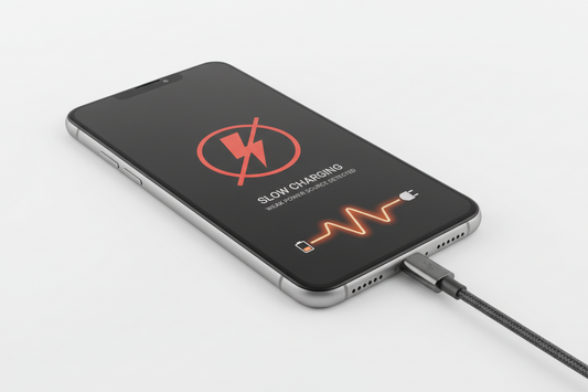 smartphone en charge lente avec batterie faible et câble USB-C branché
