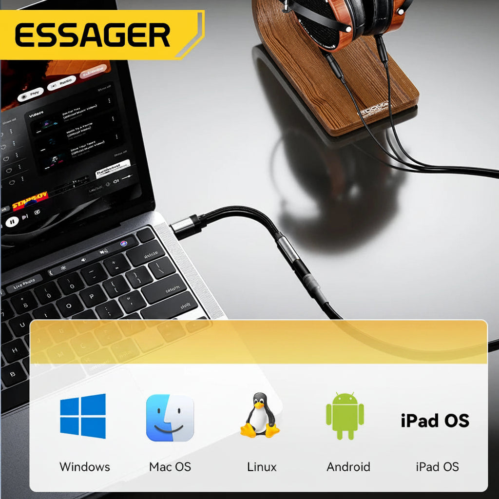 Adaptateur audio ESSAGER USB-C ou Lightning vers Jack 3,5 mm