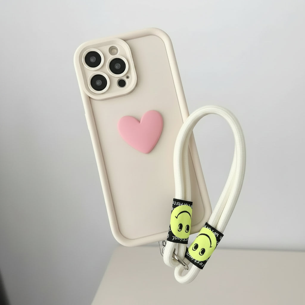 Coque Xiaomi blanche avec lanière et design smile