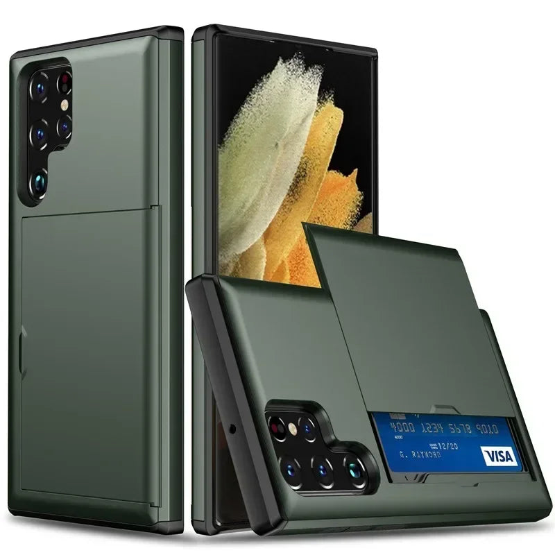 Intérieur de coque portefeuille vert militaire pour Samsung Galaxy en TPU