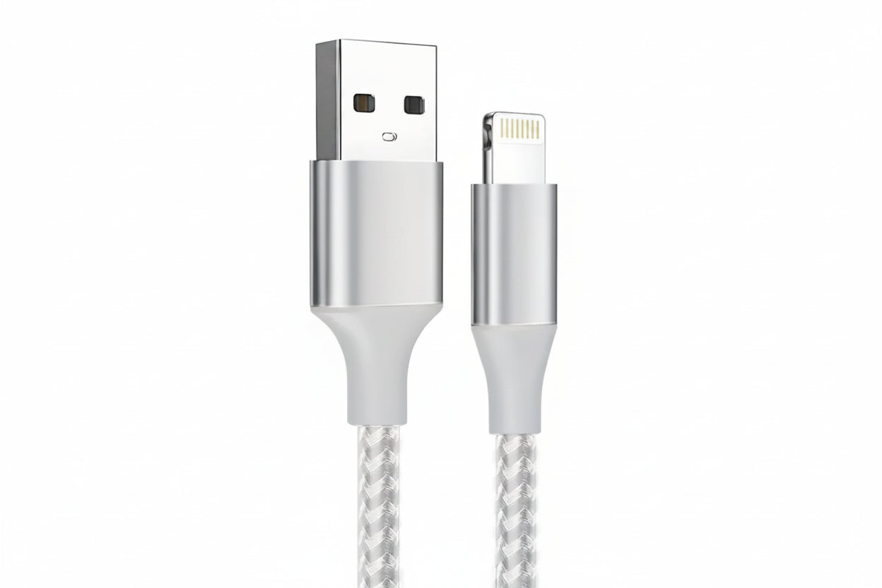 Câble USB-A vers Lightning MFi tressé blanc pour iPhone