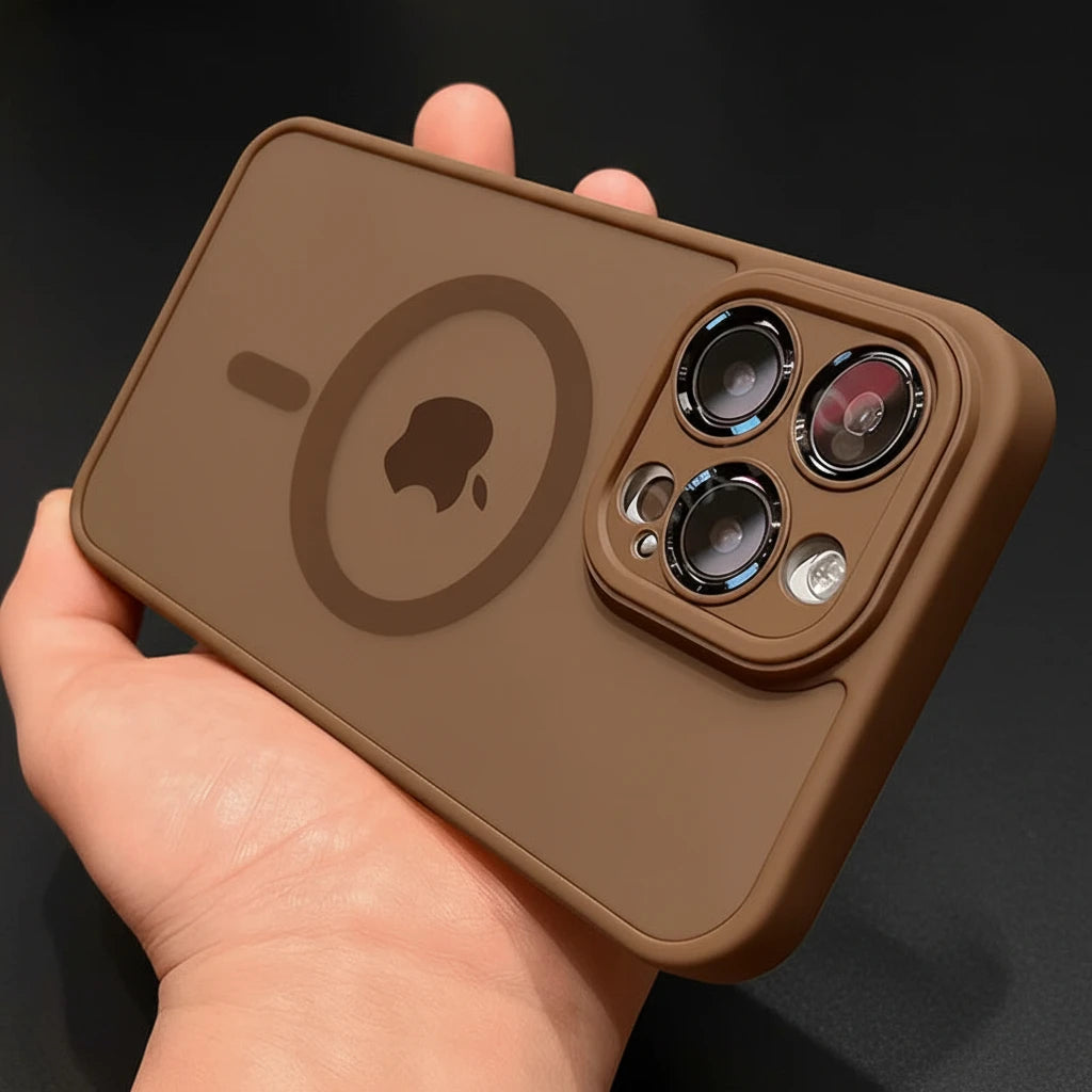 Coque magnétique MagSafe marron pour iPhone vue arrière