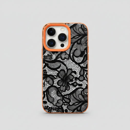 Coque iPhone dentelle noir et orange