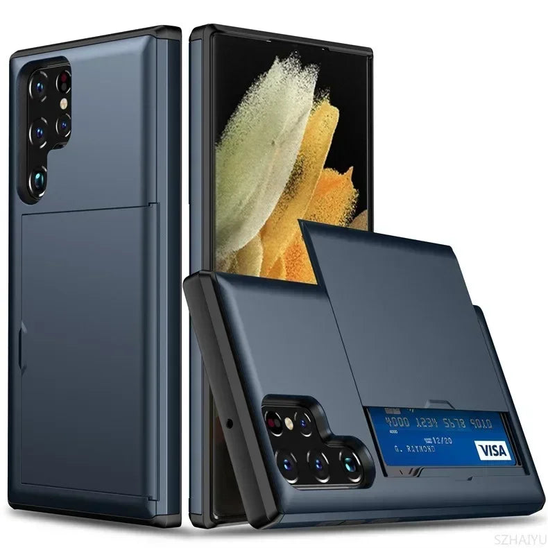 Coque portefeuille bleue Samsung Galaxy avec porte-cartes