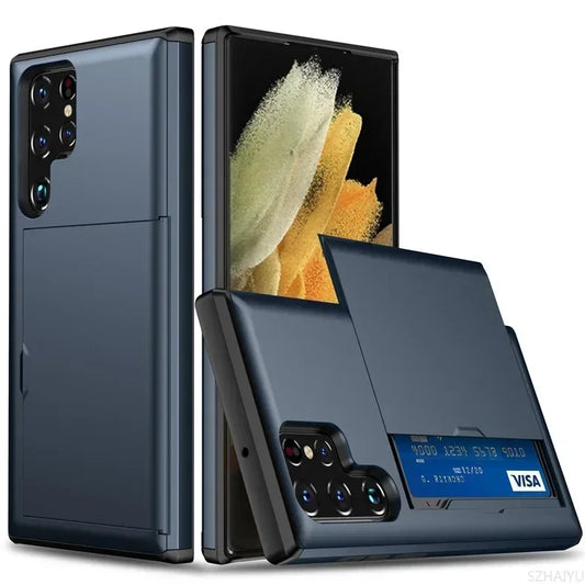 Coque portefeuille bleue Samsung Galaxy avec porte-cartes