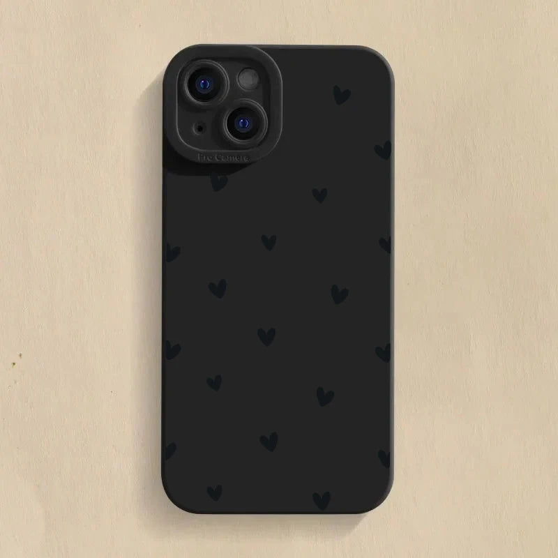 Coque compatible iPhone antidérapante noire avec cœurs noirs