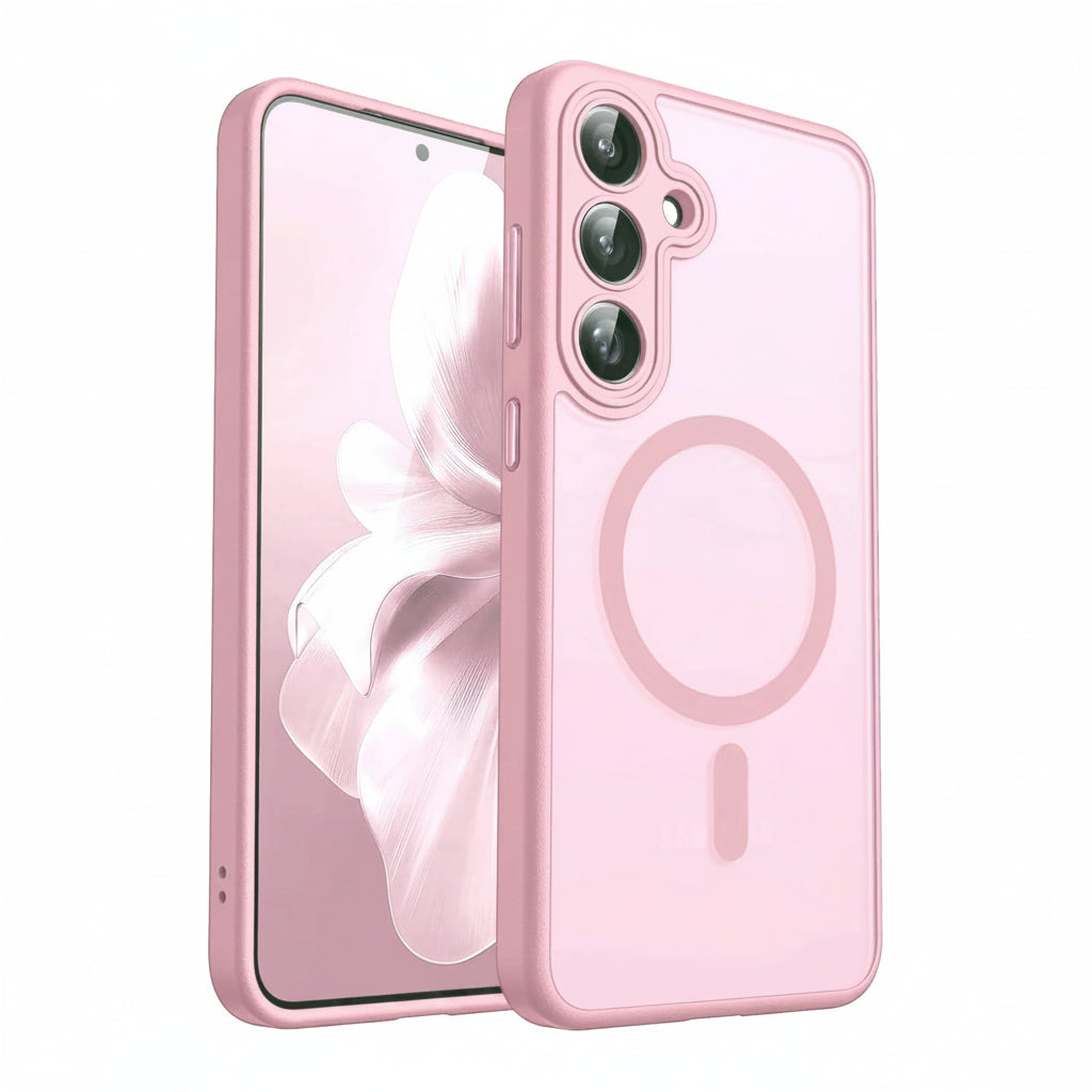 Coque mate magnétique Samsung Galaxy rose compatible MagSafe