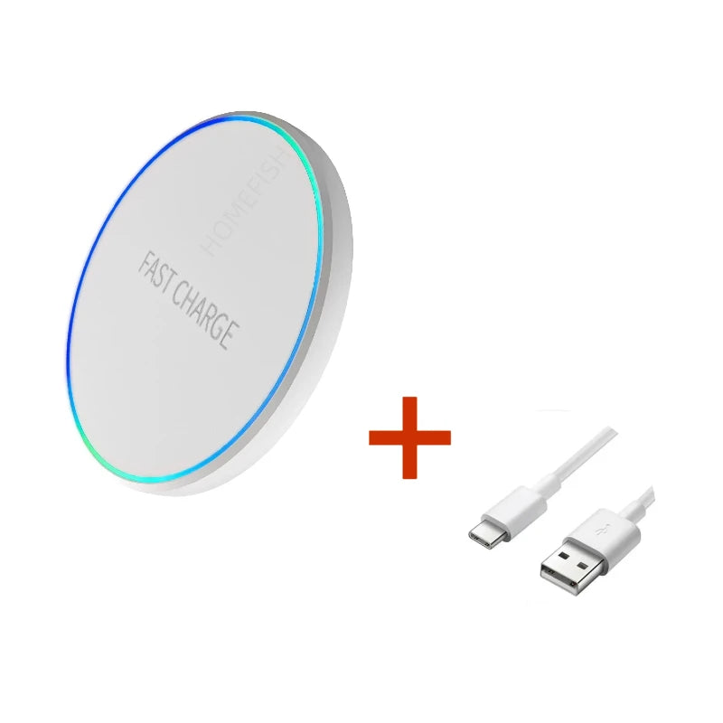 Chargeur sans fil induction rapide blanc USB-C avec câble pour smartphone