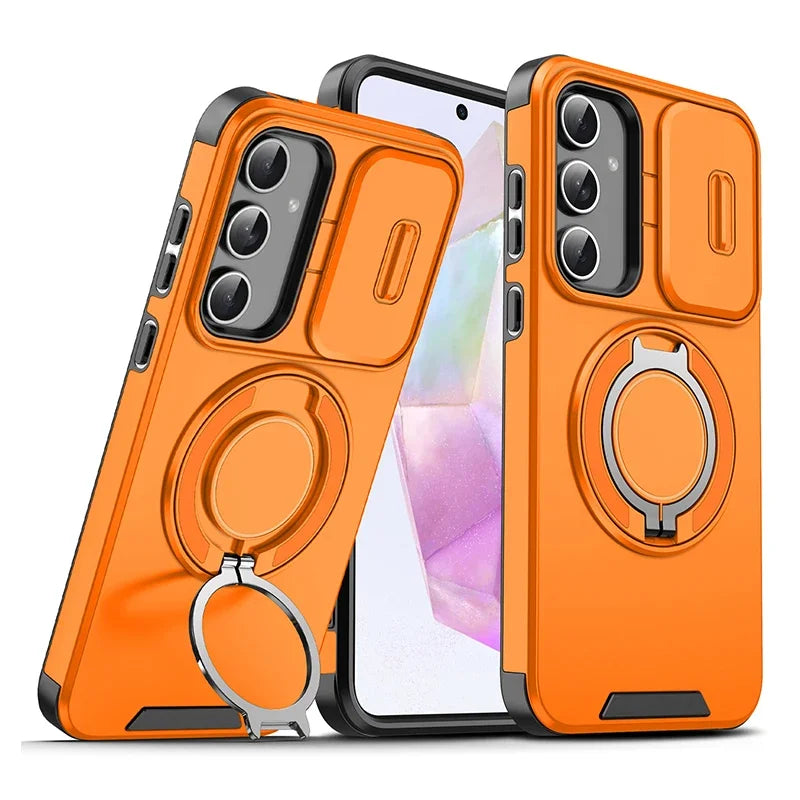 Coque compatible Samsung Galaxy Armor orange avec support pliable