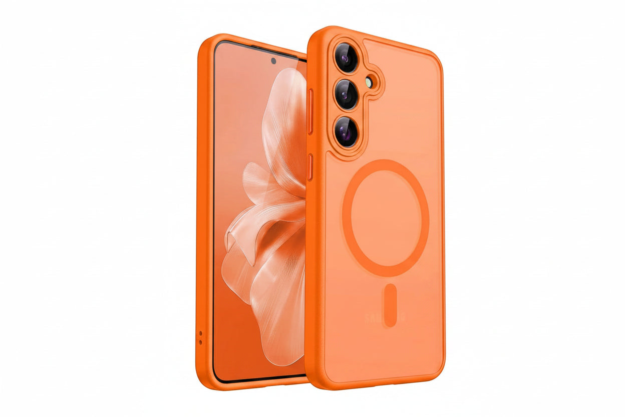 Coque mate magnétique Samsung Galaxy orange compatible MagSafe