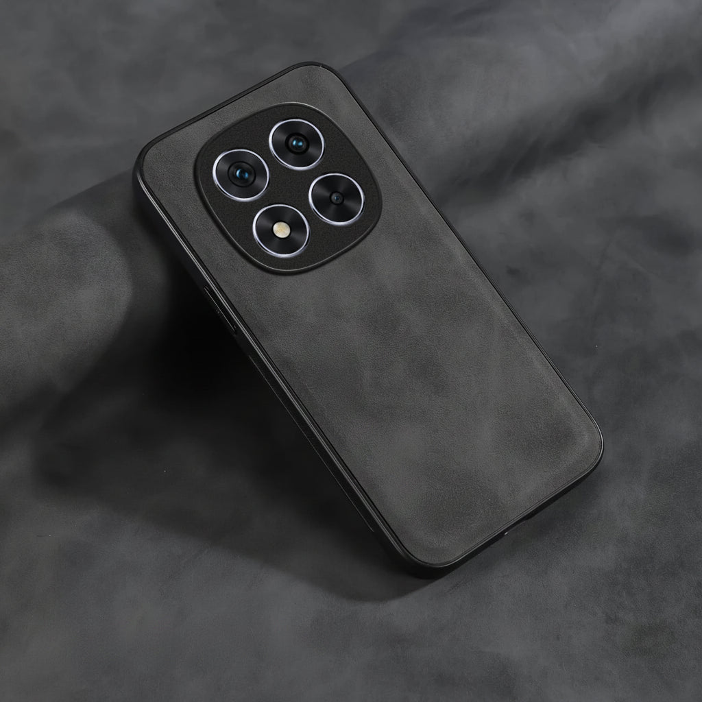 Coque effet cuir gris foncé anti-rayures pour Redmi Note 14 et Note 15