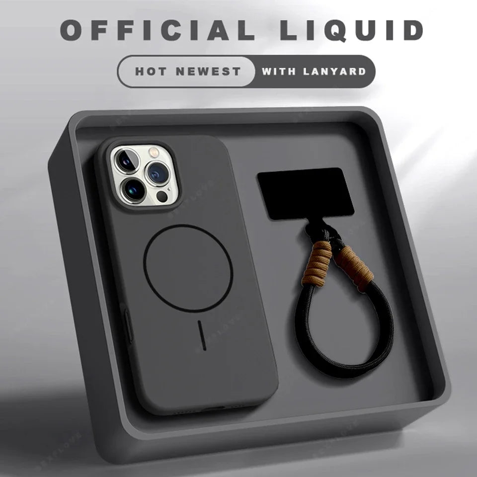 Coque MagSafe en silicone anti-choc noire pour iPhone