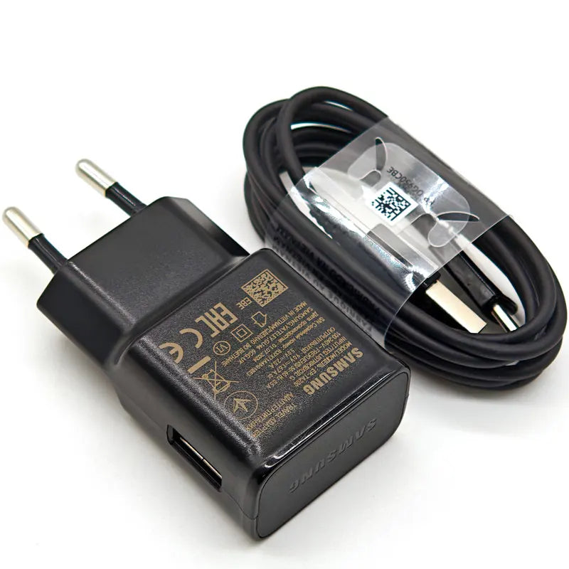 Chargeur 15W compatible Samsung avec câble USB-C noir vu de dos