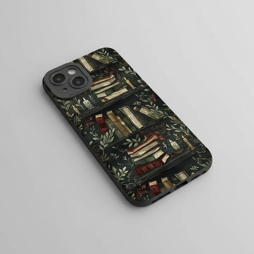 Coque iPhone noire avec fond de caméra noir et design graphique