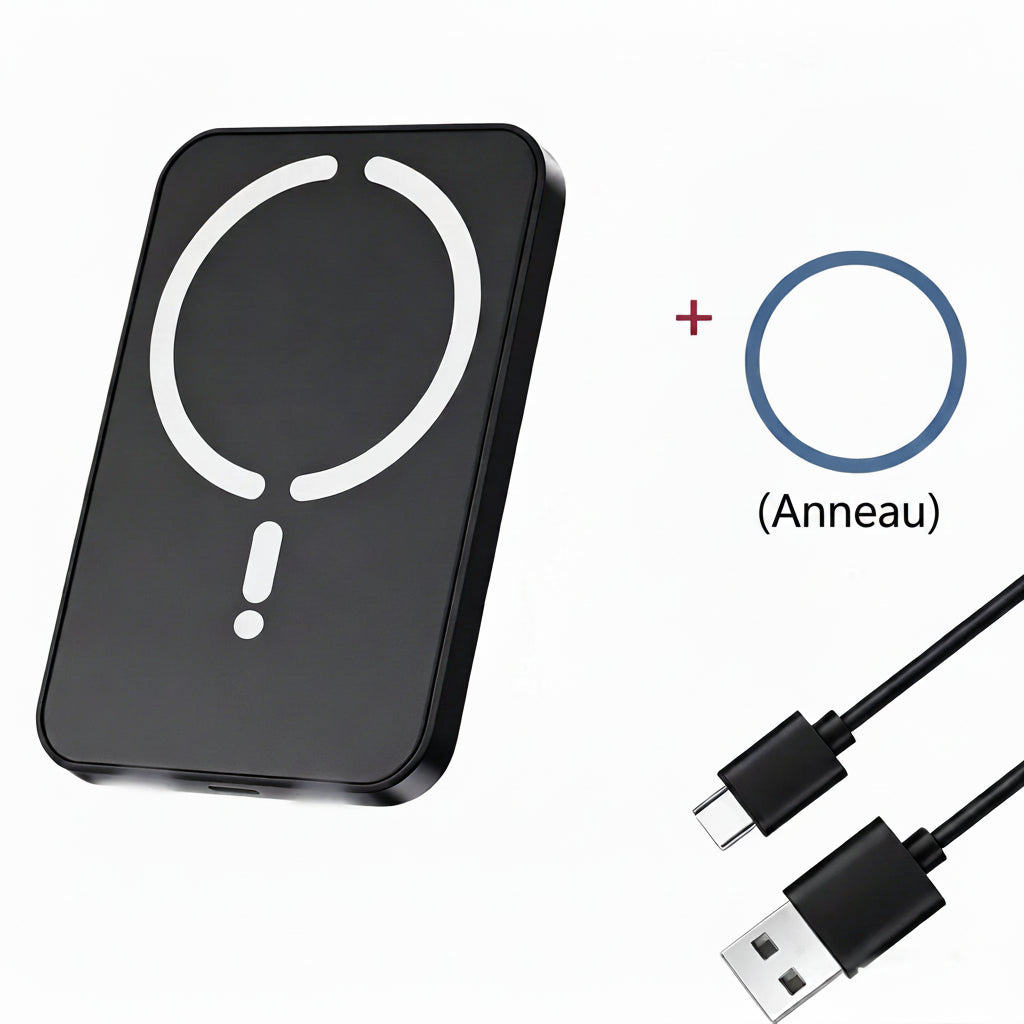 Chargeur voiture sans fil magnétique noir avec câble USB-C pour iPhone