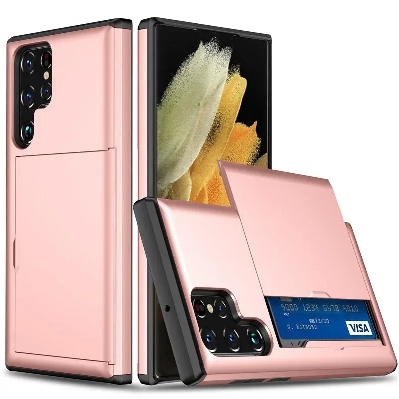 Coque portefeuille rose pour Samsung Galaxy avec cartes intégrées