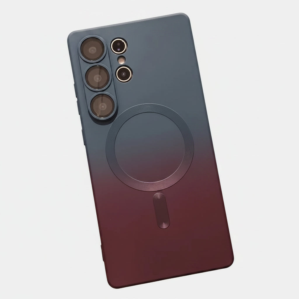 Coque compatible Samsung Galaxy en silicone liquide magnétique bleu foncé et rouge