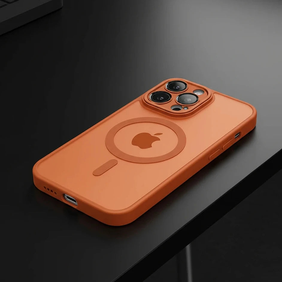 Coque magnétique MagSafe orange pour iPhone vue arrière