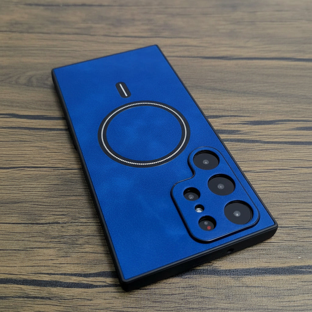 Coque Bleue Samsung Galaxy compatible MagSafe en cuir synthétique