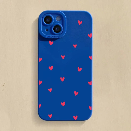 Coque compatible iPhone en PC + TPU bleu avec cœurs roses